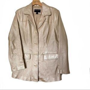 Bernardo Leather Jacket L Champagne Beige Metallic Coat Career Evening